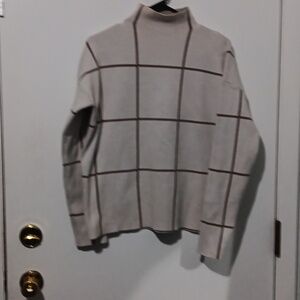 Cynthia Rowley Cream Mock Neck Sweater with Brown Windowpane